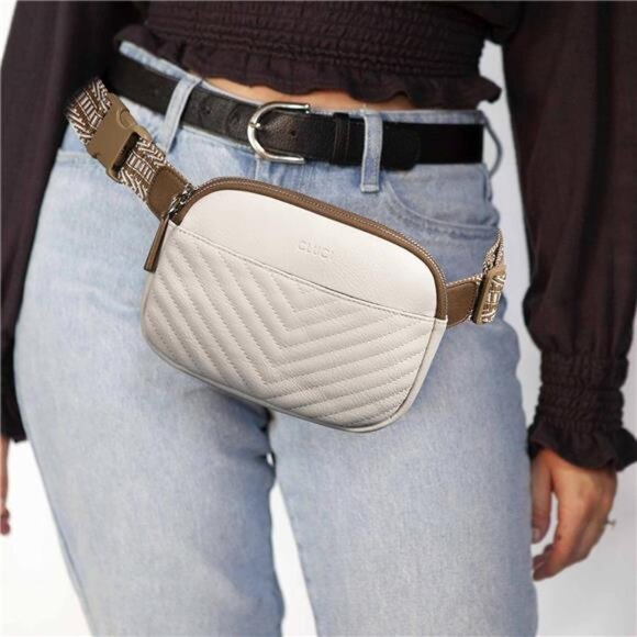 Mini Crossbody Waist Bag Adjustable Strap, Beige 02 - Picture 1 of 6